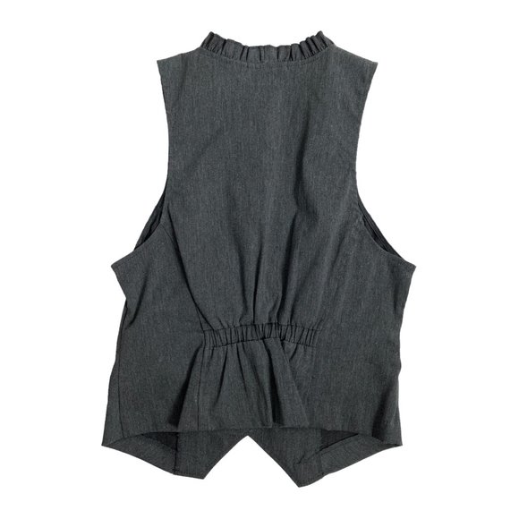 y2k gray ruched ruffle trim plunge v neck cropped vest waistcoat top by love cul - Picture 7 of 8
